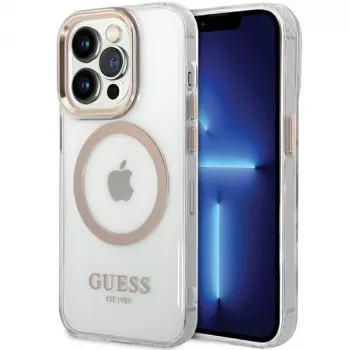 Guess GUHMP15XHTRMD Metal Outline tvrda futrola za Apple iPhone 15 Pro Max, zlatna, kompatibilna s MagSafe