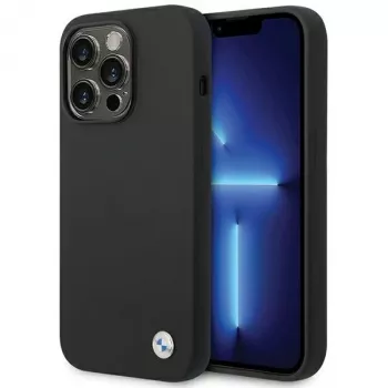 BMW BMHCP15XSILBK Silicone Case for iPhone 15 Pro Max 6.7 inch Black with Metal Logo