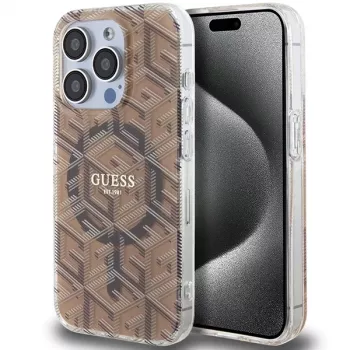 Guess G-Cube tvrda futrola za iPhone 15 Pro 6,1 inch smeđa IML MagSafe