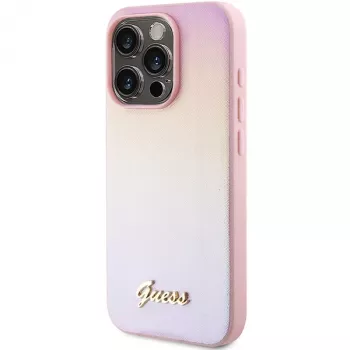 Guess Saffiano Iridescent Script tvrda futrola za Apple iPhone 14 Pro 6,1 inch - roza