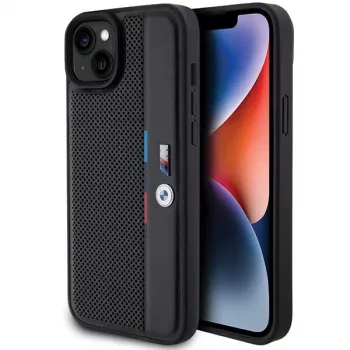 BMW M Collection Hardcase for iPhone 15 Plus / 14 Plus 6.7 inch Black Perforated Tricolor Line
