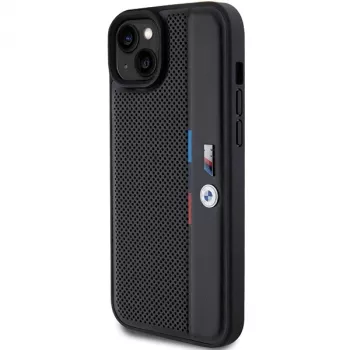 BMW M Collection Hardcase for iPhone 15 Plus / 14 Plus 6.7 inch Black Perforated Tricolor Line