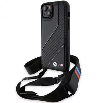 BMW BMHCP15S23PSCCK iPhone 15 / 14 / 13 crna tvrda futrola M Edition Carbon Stripe & Strap