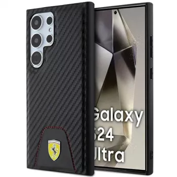 Ferrari FEHCS24LN3PUK Hard Case for Samsung Galaxy S24 Ultra, Carbon Stitched Bottom, Black