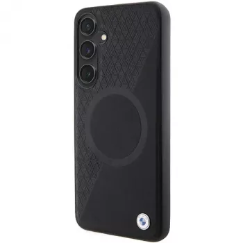 BMW Signature Leather tvrda futrola za Samsung Galaxy S24+ Half Textured & Circle MagSafe crna