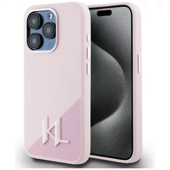 KARL LAGERFELD silikonska Shadow Metal Initial MagSafe futrola za iPhone 15 Pro Max ružičasta