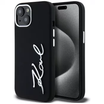 KARL LAGERFELD silikonska Metal Script Logo futrola za Apple iPhone 15 crna