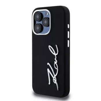 Karl Lagerfeld KLHCP15LSCMSMVK tvrda futrola silikon Metal Script Logo za iPhone 15 Pro 6.1 crna