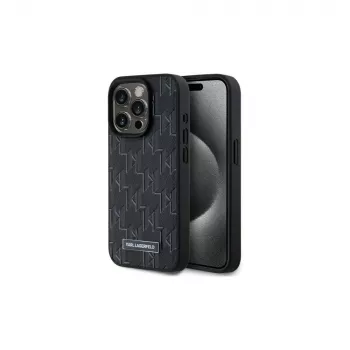 Karl Lagerfeld KLHMP15LPKHPORPK iPhone 15 Pro 6.1 tvrda futrola crna koža monogram metalni logo MagSafe