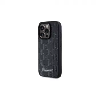 Karl Lagerfeld KLHMP15LPKHPORPK iPhone 15 Pro 6.1 tvrda futrola crna koža monogram metalni logo MagSafe