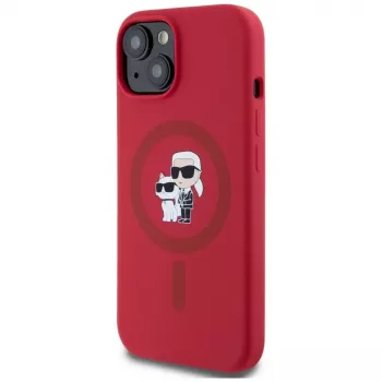 KARL LAGERFELD silikonska futrola za iPhone 15 s MagSafe i držačem prstena - Karl & Choupette Heads - crvena