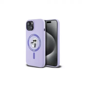 Karl Lagerfeld KLHMP15SSCMKCRHU iPhone 15 6,1 inch ljubičasta tvrda silikonska futrola s Karl & Choupette Heads prstenom i MagSafe