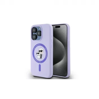 Karl Lagerfeld KLHMP15LSCMKCRHU iPhone 15 Pro 6,1 inch ljubičasta silikonska futrola s Karl & Choupette Heads prstenom i MagSafe