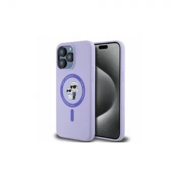 Karl Lagerfeld iPhone 15 Pro Max 6,7 inch ljubičasta silikonska tvrda futrola s prstenom Karl & Choupette Heads MagSafe