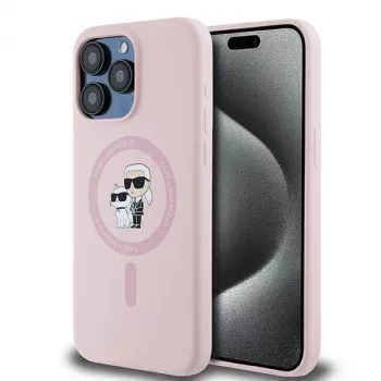 Karl Lagerfeld KLHMP15XSCMKCRHP iPhone 15 Pro Max 6,7 inch ružičasta tvrda silikonska futrola s Karl & Choupette prstenom i MagSafe