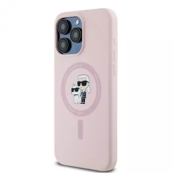 Karl Lagerfeld KLHMP15XSCMKCRHP iPhone 15 Pro Max 6,7 inch ružičasta tvrda silikonska futrola s Karl & Choupette prstenom i MagSafe