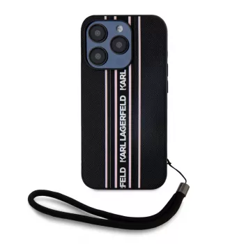 Karl Lagerfeld Saffiano AthleisureStripes Cord futrola za iPhone 15 Pro Max crno-ružičasta