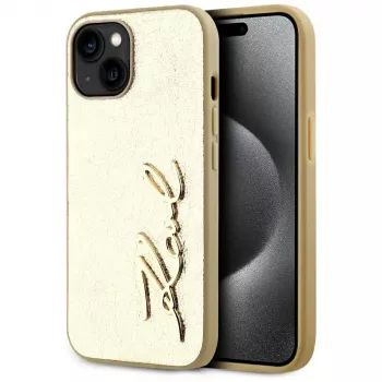 KARL LAGERFELD Wrinkled Metal Signature futrola za telefon iPhone 15, zlatna
