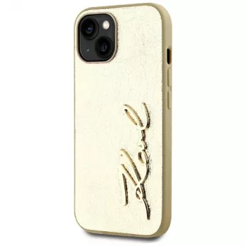 KARL LAGERFELD Wrinkled Metal Signature futrola za telefon iPhone 15, zlatna