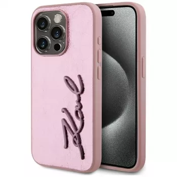 Karl Lagerfeld Wrinkled Metal Signature futrola za iPhone 15 Pro, ružičasta