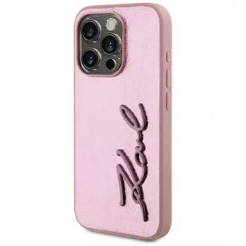 Karl Lagerfeld Wrinkled Metal Signature futrola za iPhone 15 Pro, ružičasta