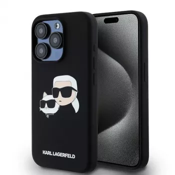 Karl Lagerfeld KLHMP15LSKCHPPLK iPhone 15 Pro 6,1 inch crna tvrda silikonska futrola Karl & Choupette MagSafe
