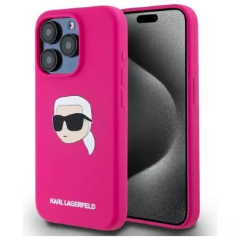 Karl Lagerfeld KLHMP15XSKHPPLF iPhone 15 Pro Max 6,7 inch futrola, tvrda ljuska, fuksija, silikon, s printom Karl glave, MagSafe