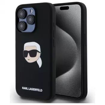 Karl Lagerfeld KLHMP15LSKHPPLK iPhone 15 Pro 6,1 inch crna tvrda silikonska futrola s printom Karl glave MagSafe