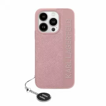 Karl Lagerfeld KLHCP15SPSAKDGCP iPhone 15 / 14 / 13 6,1 inch ružičasta tvrda futrola Saffiano Rhinestones & Charm