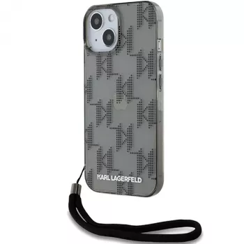 Karl Lagerfeld KLHCP15SHKDPNSK iPhone 15 / 14 / 13 6,1 inch crna tvrda futrola IML Mono KL Pattern & Cord