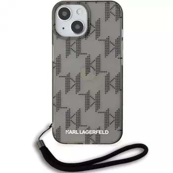 Karl Lagerfeld KLHCP15SHKDPNSK iPhone 15 / 14 / 13 6,1 inch crna tvrda futrola IML Mono KL Pattern & Cord
