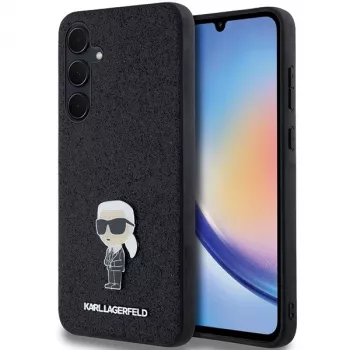 Karl Lagerfeld KLHCSA35GKNPSK A35 A356 crna tvrda futrola fiksni glitter Ikonik logotip metalni pin za Samsung Galaxy A35 5G