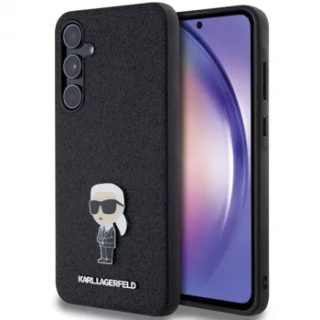 KARL LAGERFELD Ikonik tvrda futrola za Samsung Galaxy A55 5G - crna glitter s metalnim pinom
