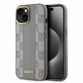 DKNY DKHMP14SPCPVSLE iPhone 14 6.1 inch Beige Hardcase Leather Checkered Mono Pattern MagSafe