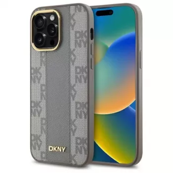 DKNY DKHMP14XPCPVSLE iPhone 14 Pro Max 6.7 inch Hardcase Leather Checkered Mono Pattern MagSafe Beige