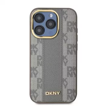 DKNY DKHMP15XPCPVSLE iPhone 15 Pro Max 6.7 inch Hardcase Leather Checkered Mono Pattern MagSafe Beige