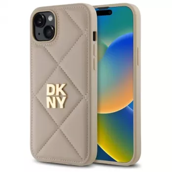 DKNY DKHCP15MPQDSLE prošivena stražnja futrola Stack logotip za iPhone 15 Plus - bež