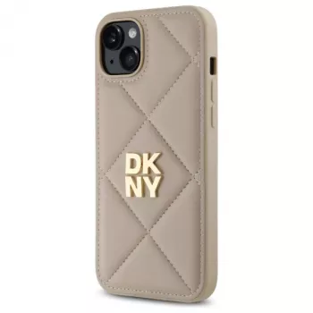 DKNY DKHCP15MPQDSLE prošivena stražnja futrola Stack logotip za iPhone 15 Plus - bež