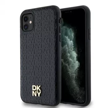 DKNY DKHMN61PSHRPSK iPhone 11 / XR 6,1 inch crna tvrda futrola koža monogram uzorak metalni logotip MagSafe