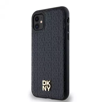 DKNY DKHMN61PSHRPSK iPhone 11 / XR 6,1 inch crna tvrda futrola koža monogram uzorak metalni logotip MagSafe