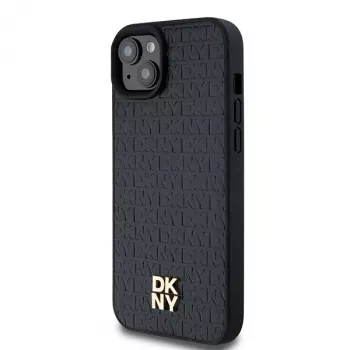 DKNY DKHMP15MPSHRPSK iPhone 15 Plus / 14 Plus 6,7 inch crna tvrda futrola koža monogram uzorak metalni logotip MagSafe