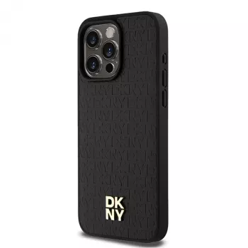 DKNY DKHMP15XPSHRPSK tvrda futrola za iPhone 15 Pro Max 6,7 inch crna koža monogram uzorak metalni logotip MagSafe
