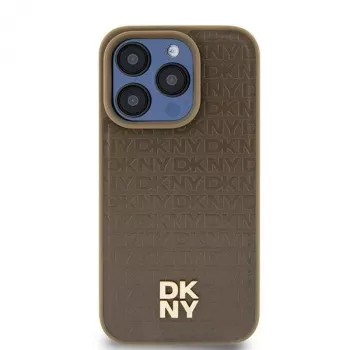 DKNY DKHMP14SPSHRPSW tvrda futrola za iPhone 14/15/13, smeđa kožna dizajn s metalnim logotipom, MagSafe