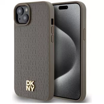 DKNY DKHMP15MPSHRPSW tvrda futrola s kožnim izgledom i metalnim logotipom, MagSafe za iPhone 15 Plus / 14 Plus 6,7 inch smeđa