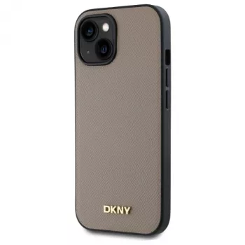 DKNY DKHMP15SPGHLME Hardcase for Apple iPhone 15 6.1 inch Beige Grained Metal Logo MagSafe