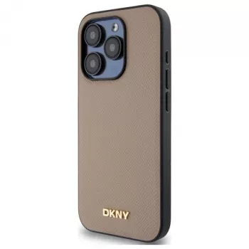 DKNY DKHMP15XPGHLME Hard Case for Apple iPhone 15 Pro Max 6.7 inch Beige Grained Metal Logo MagSafe