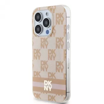 DKNY DKHMP15LHCPTSP Hardcase for iPhone 15 Pro 6.1 inch Pink Checkered Mono Pattern & Printed Stripes MagSafe