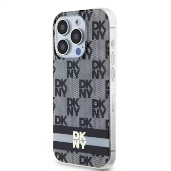 DKNY DKHMP13XHCPTSK Hard Case for Apple iPhone 13 Pro Max 6.7 inch, Black Checkered Mono Pattern & Printed Stripes, MagSafe Compatible