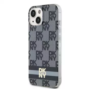 DKNY DKHMP14SHCPTSK tvrda futrola za iPhone 14/15, kockasti mono uzorak i tiskane pruge, crna, MagSafe