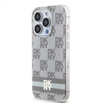 DKNY DKHMP13XHCPTSE tvrda futrola za Apple iPhone 13 Pro Max 6,7 inch, bež, kockasti mono uzorak i tiskane pruge, kompatibilna s MagSafe